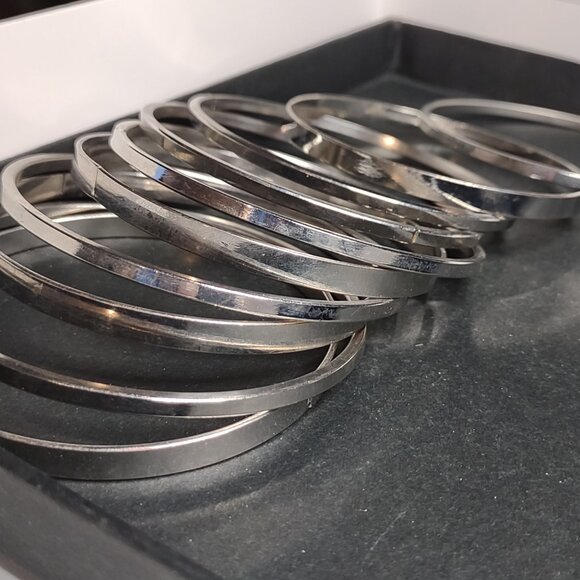 Set Of 10 Silver Tone 9 Inch Bangles - Picture 1 of 6